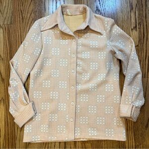 VTG  70's Gregg's Girl Green Plaid Polka Dot Polyester Long Sleeve Button Up S/M